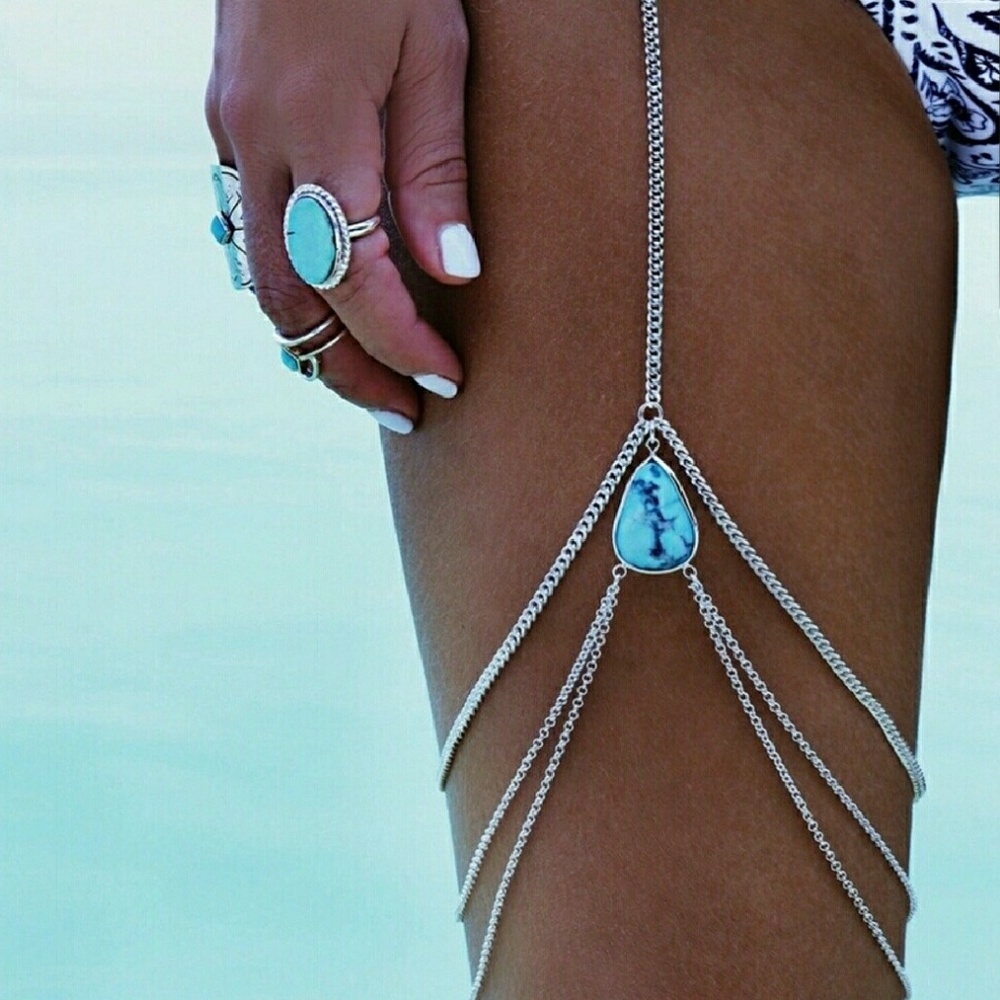 Sterling Silver Water Drop Turquoise Leg Chain
