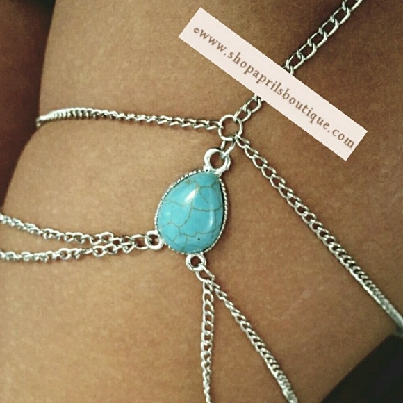 Sterling Silver Water Drop Turquoise Leg Chain - Picture 3 of 7