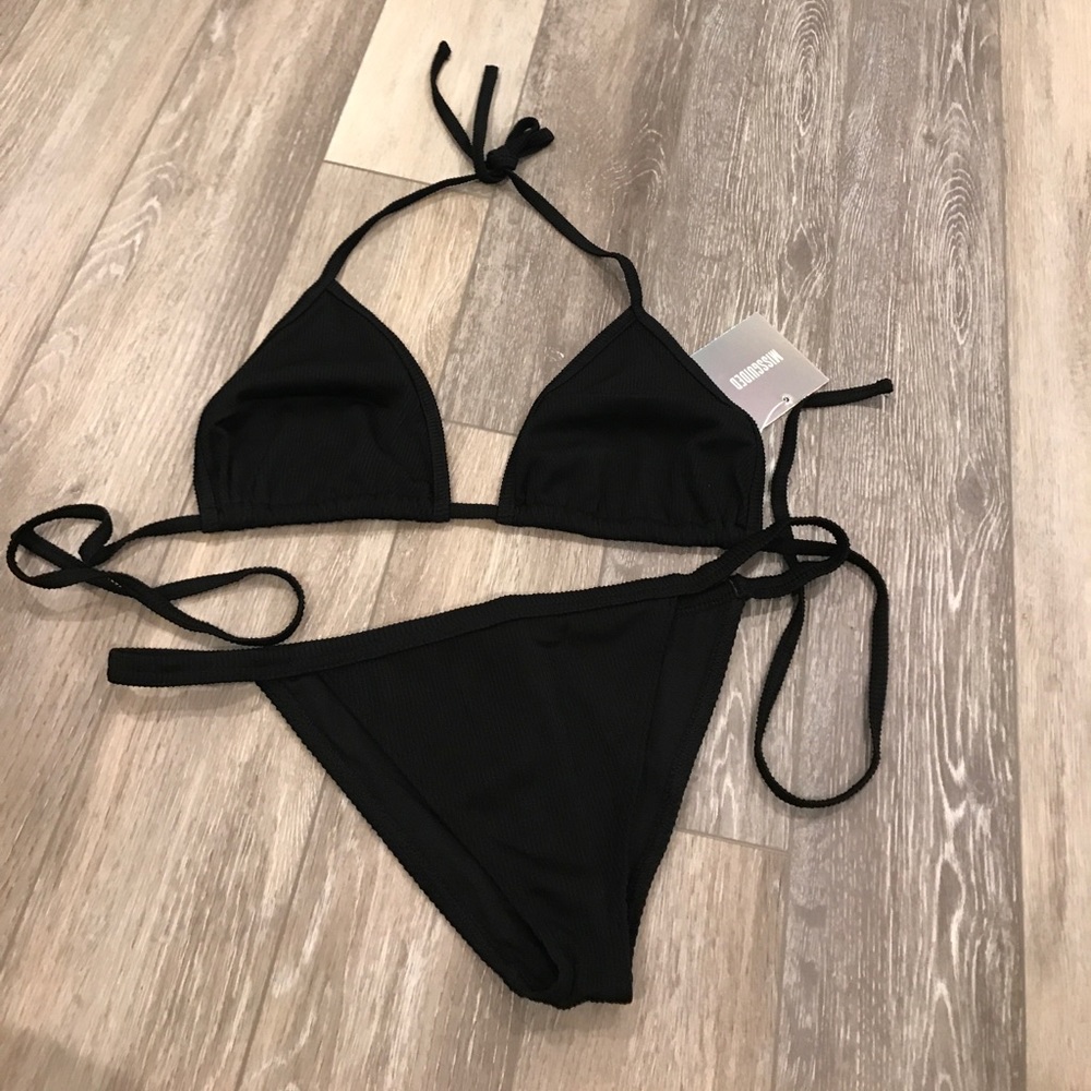 Missguided black ribbed bathing suit set size 10