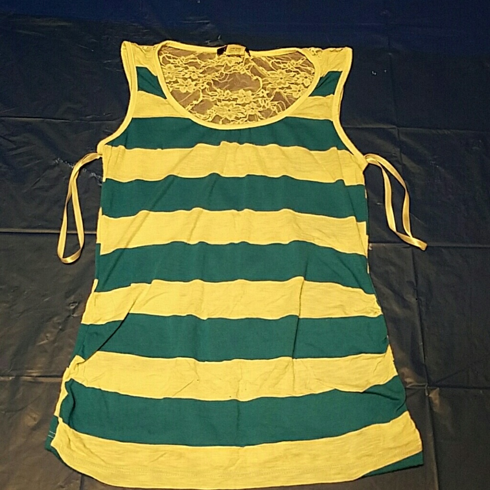 Blue and White Medium Tank with Lace Detailing
