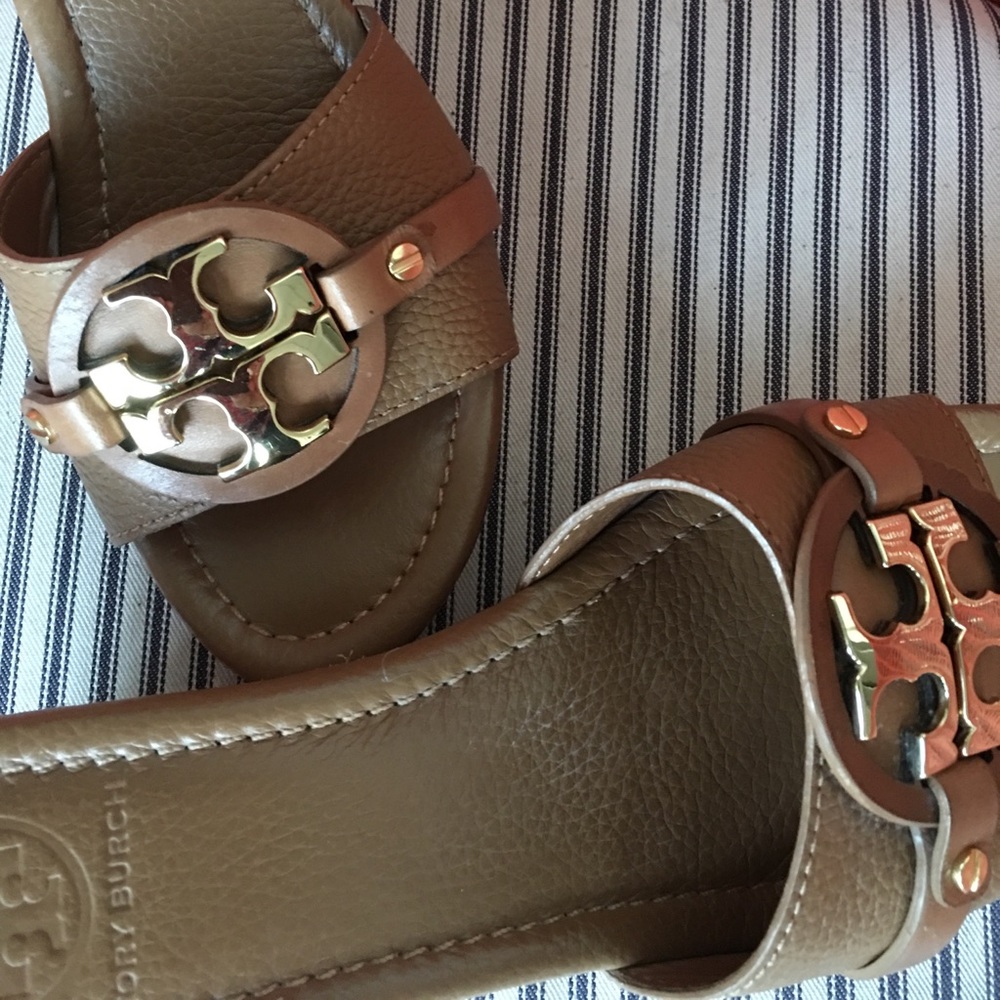 Tory Burch Brown Selma wedge mules