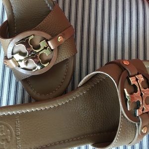 Tory Burch Brown Selma wedge mules