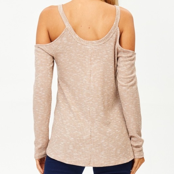 Just in❗️"Layla" Taupe Off-Shoulder Knit Top - Picture 2 of 3
