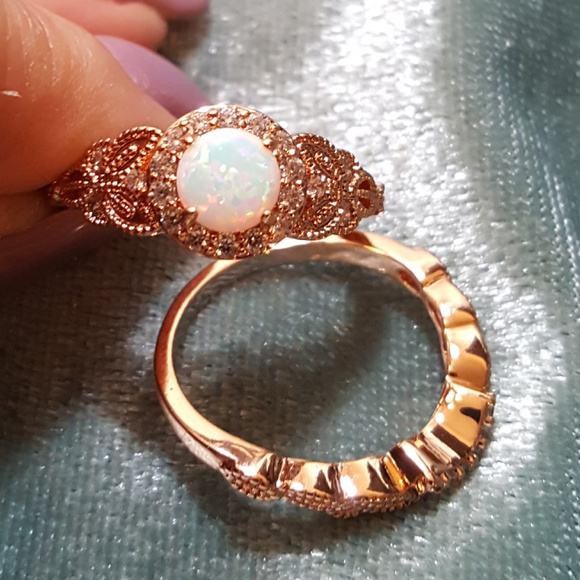NWOT- 18K RGP Lab Created Opal Rings - Picture 3 of 5