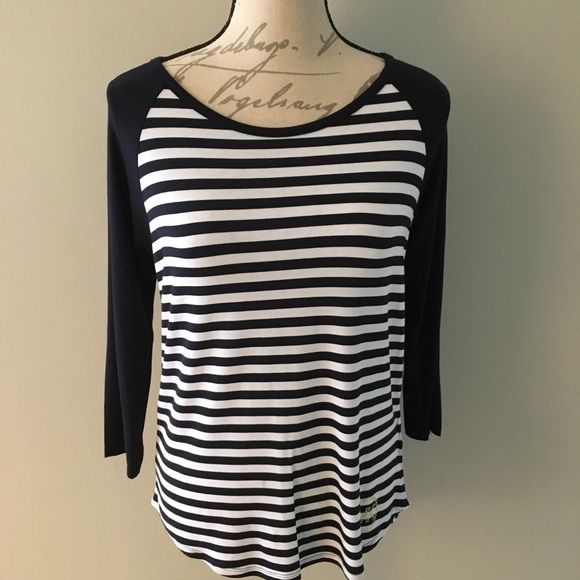 Michael Kors Navy Striped Long sleeve Top Size S - Picture 5 of 8