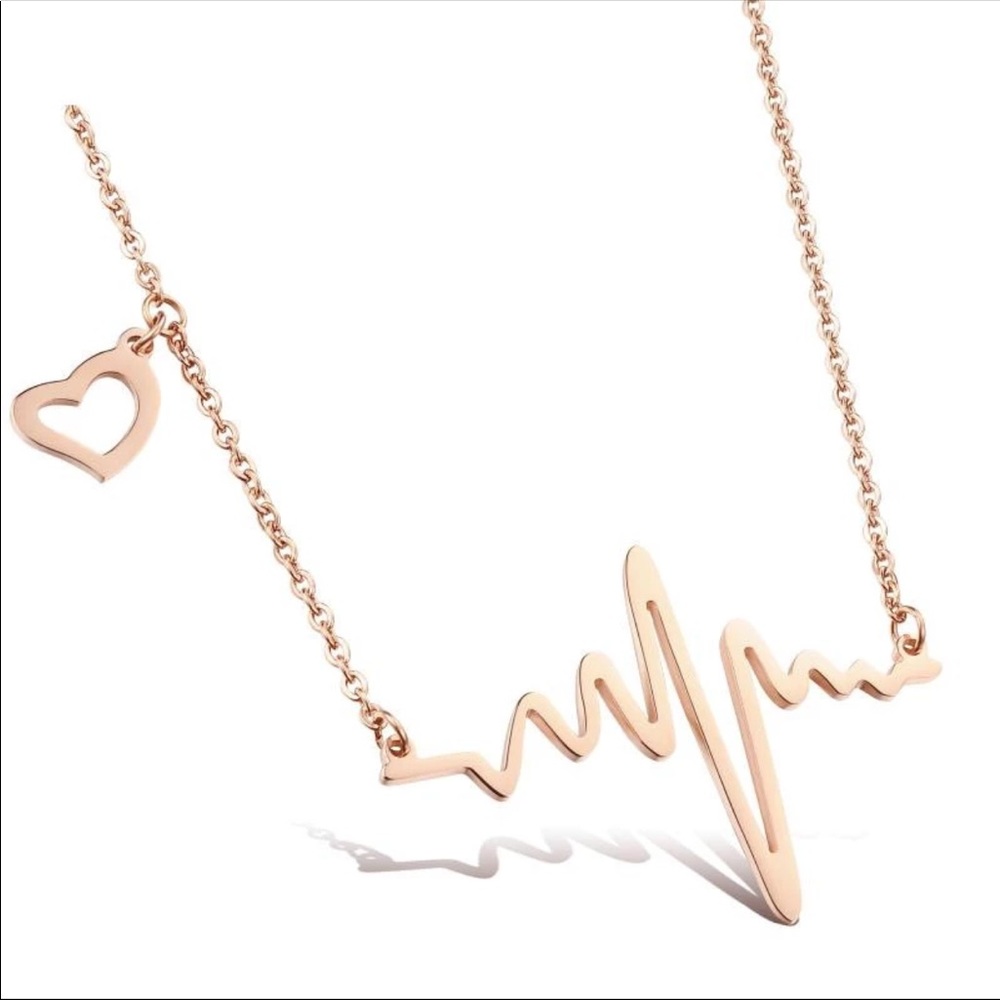 5/$25 Gold Heartbeat & Heart necklace nurse doctor