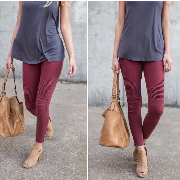 Burgundy Moto Jeggings - Picture 3 of 5