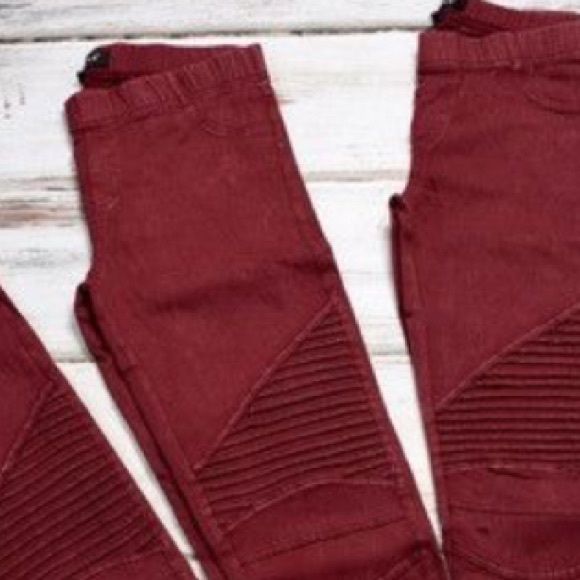 Burgundy Moto Jeggings - Picture 5 of 5
