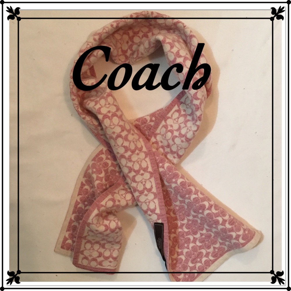 Coach pink signature logo wool scarf