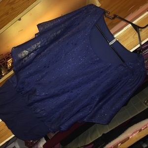 grey Cardigan, and blue sparkle shirt size medium