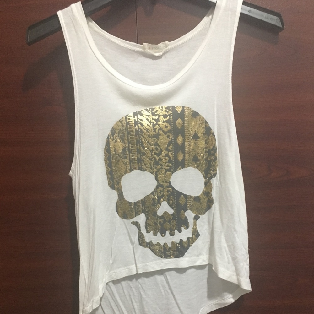 High low gold skull muscle tee