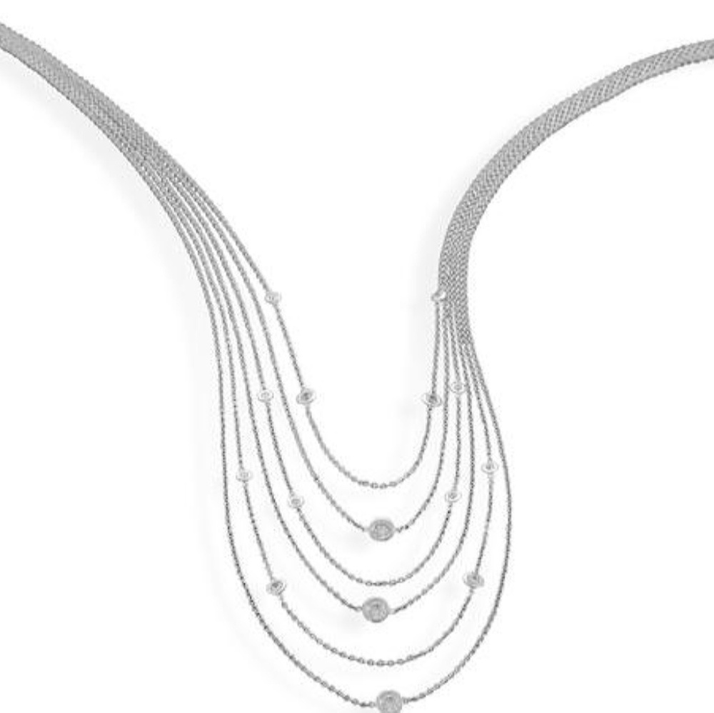 RHODIUM PLATED MULTISTRAND GRADUATED NECKLACE CZ