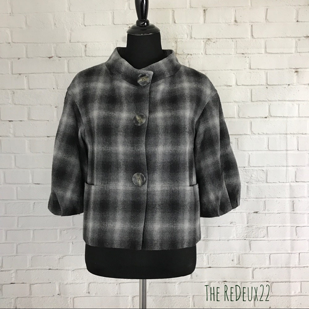 Vince Plaid Cropped Jacket 100% Wool