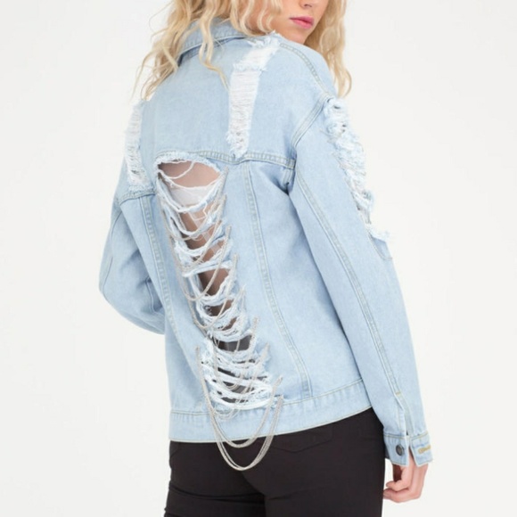 SOLD OUT Distressed & Chained Jean Jacket - Picture 1 of 3
