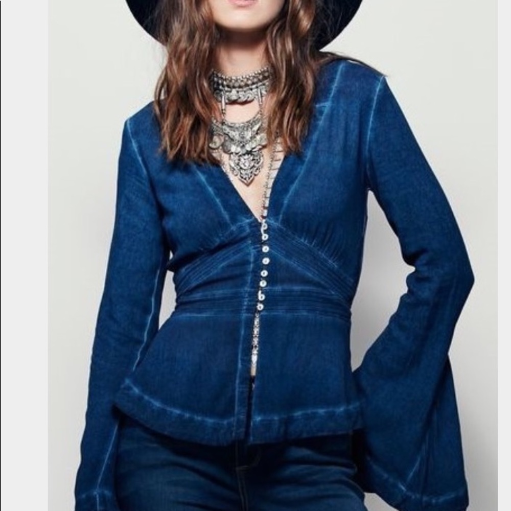 Boho Bell Sleeve Blouse Deep Indigo