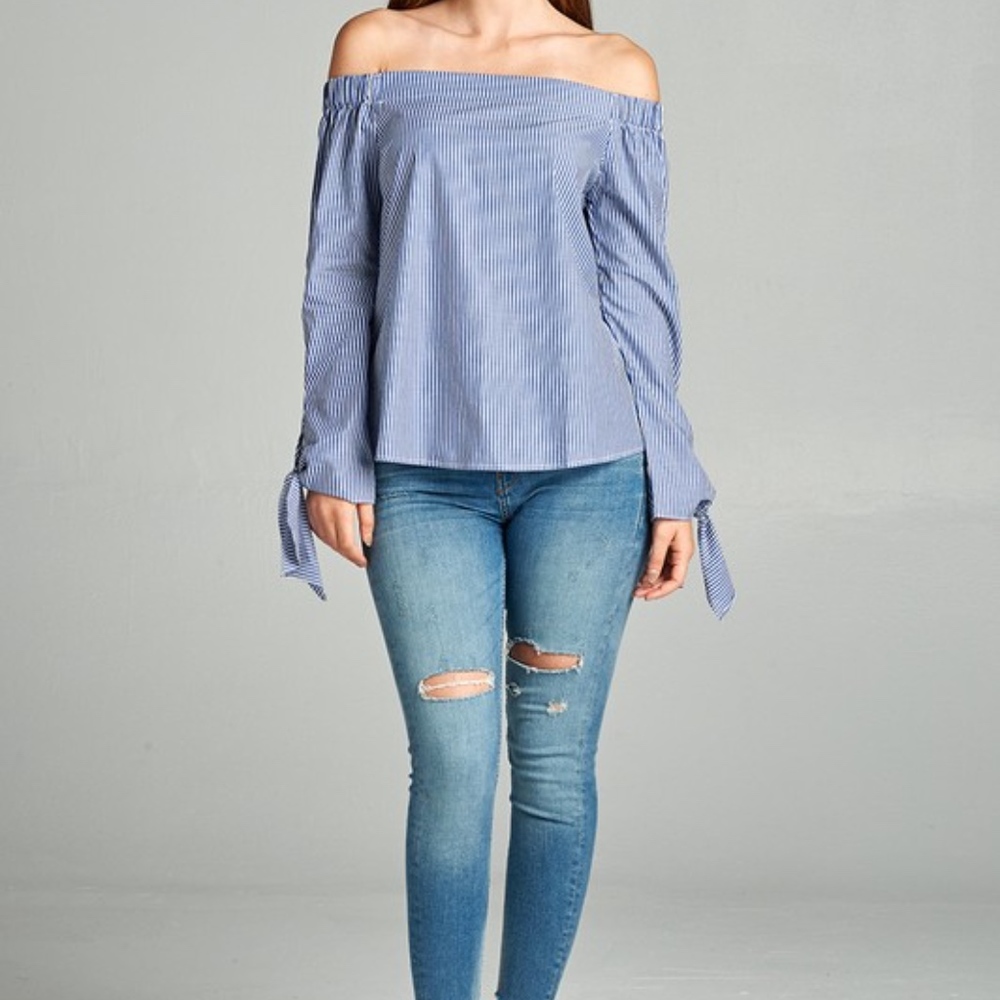 Just in❣"Lani" Denim Blue Off-Shoulder Top