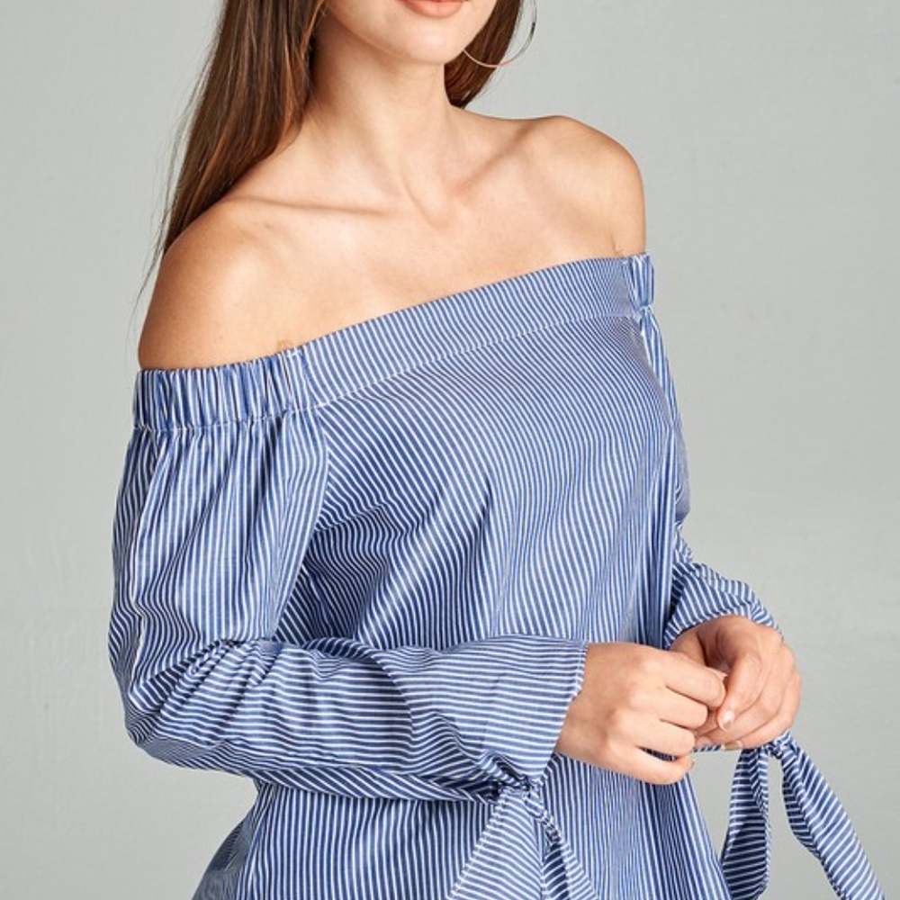 Just in❣"Lani" Denim Blue Off-Shoulder Top - Picture 5 of 5