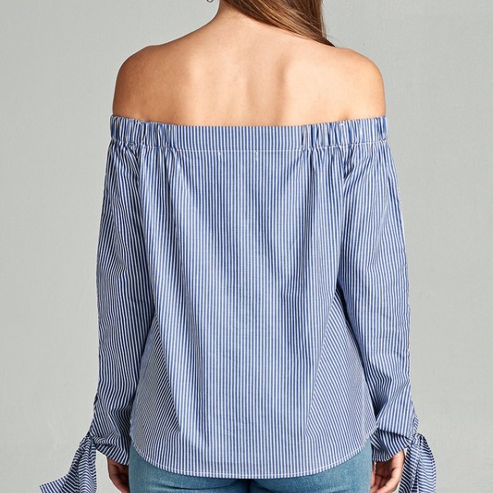 Just in❣"Lani" Denim Blue Off-Shoulder Top - Picture 4 of 5