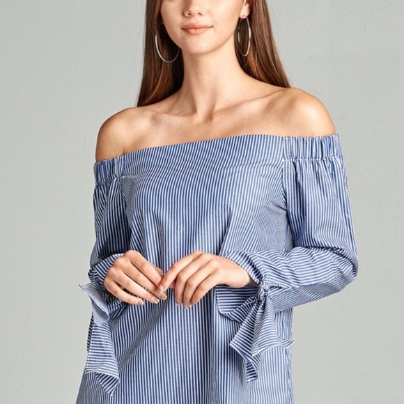 Just in❣"Lani" Denim Blue Off-Shoulder Top - Picture 2 of 5