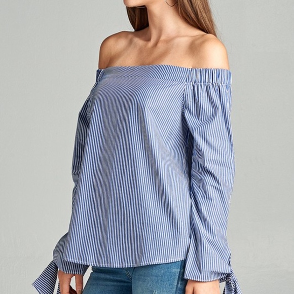 Just in❣"Lani" Denim Blue Off-Shoulder Top - Picture 3 of 5