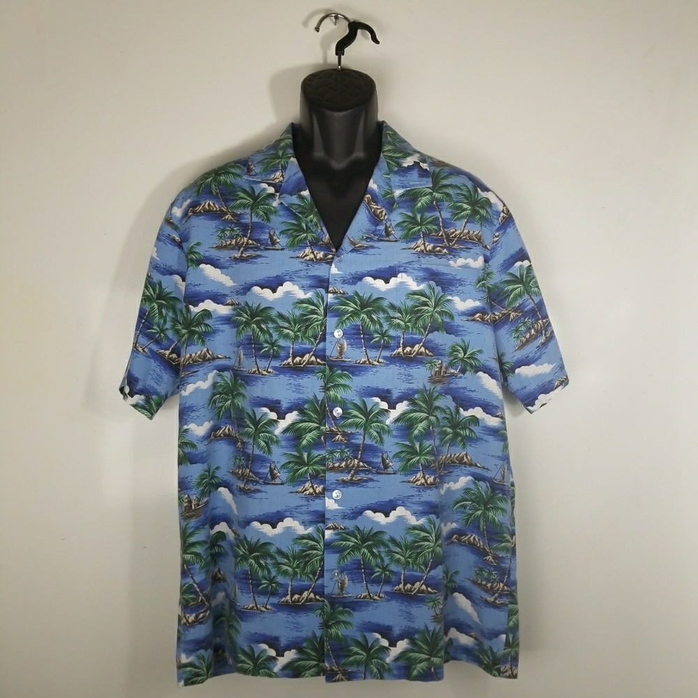 Vtg Evergreen Island Hawaiian Button Up Shirt