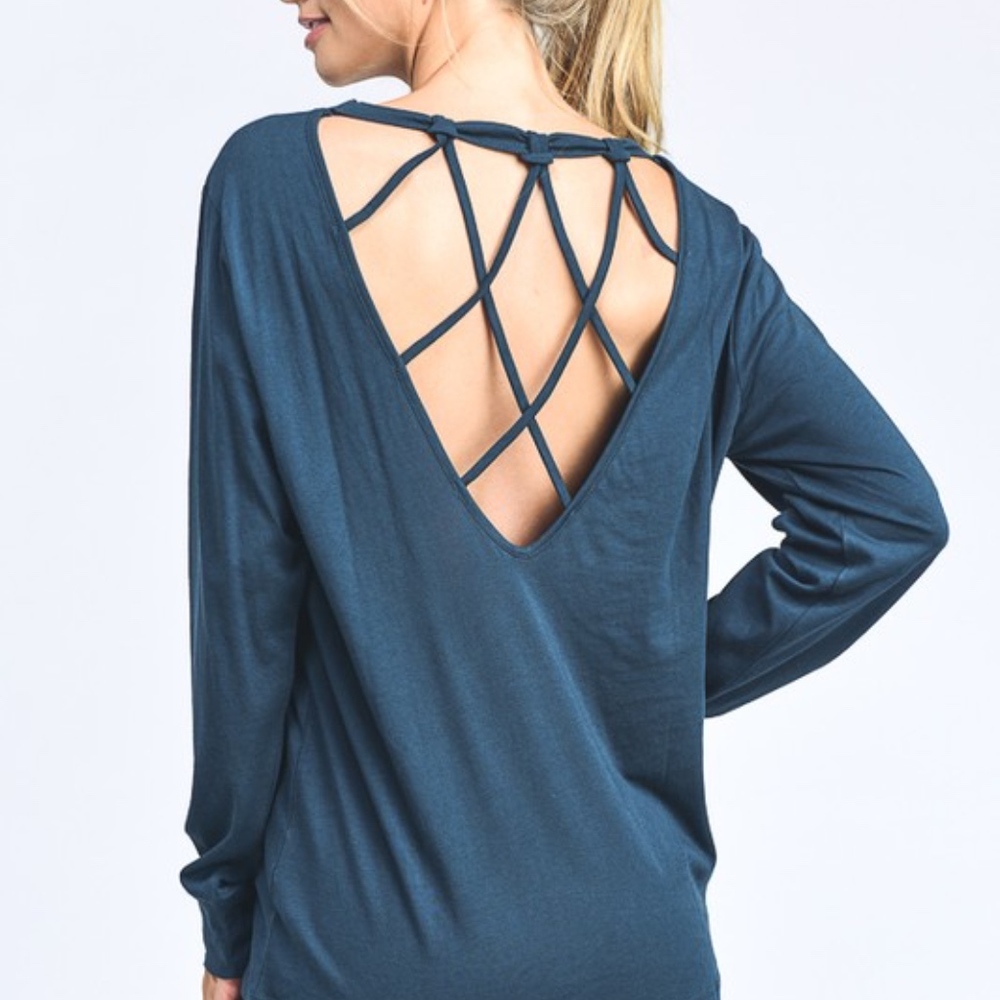 Just in❣ "Saltwater" Back-Detail Teal Knit Top - Picture 2 of 6