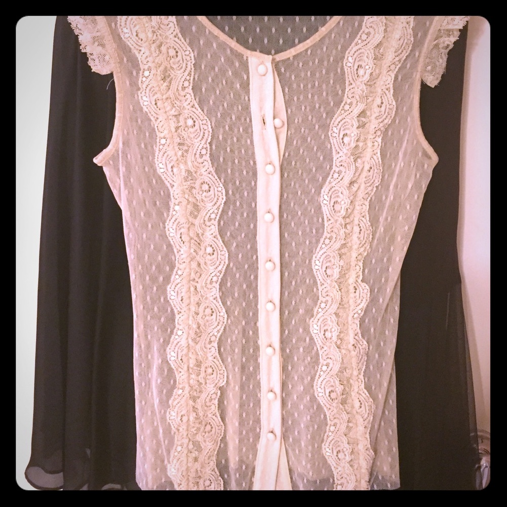 Cream lace button up tank