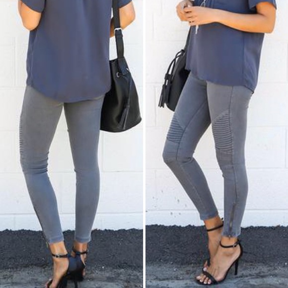 Grey Charcoal Moto Jeggings - Picture 3 of 3