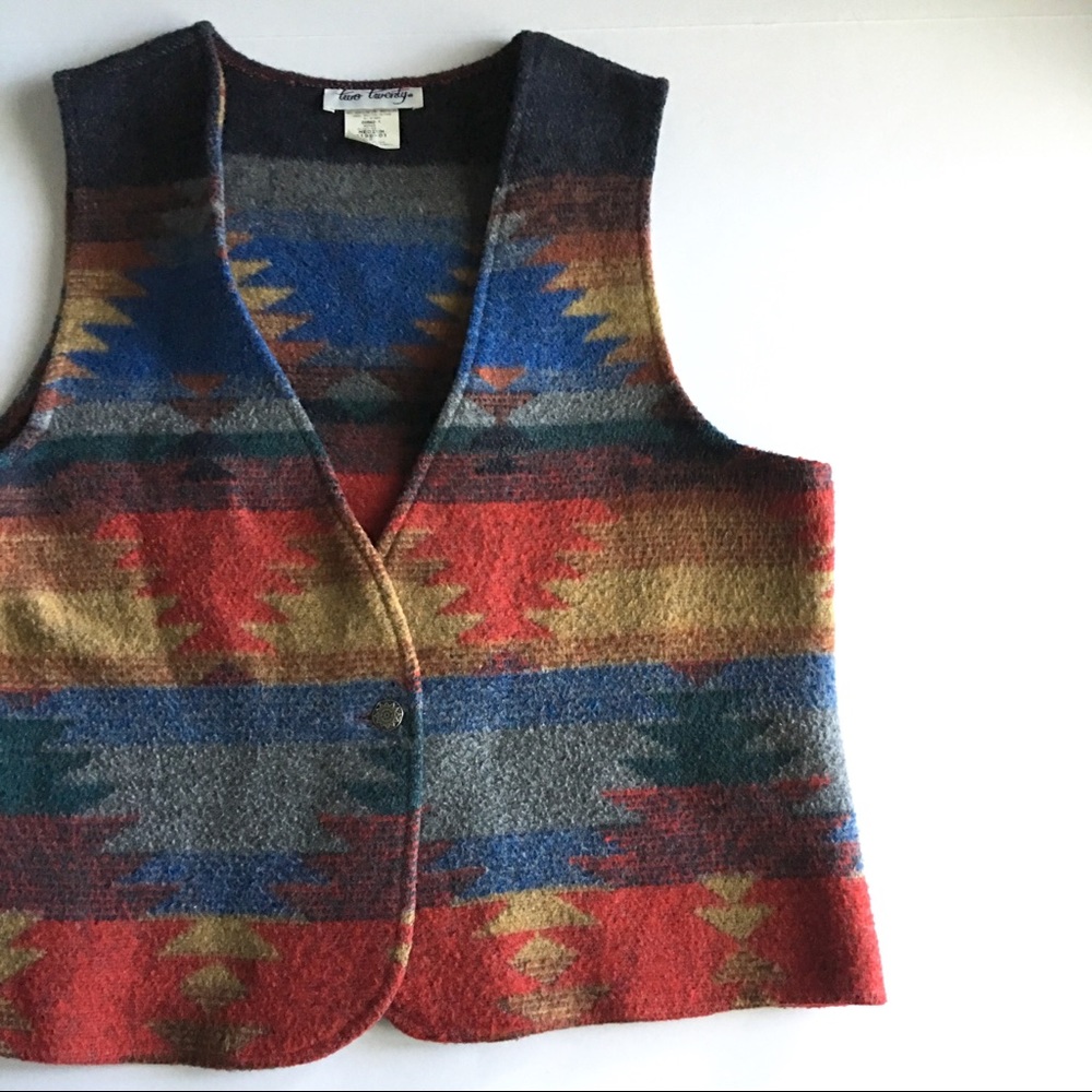 ❌SOLD❌ € Southwestern Wool Vest I12 - Picture 2 of 8