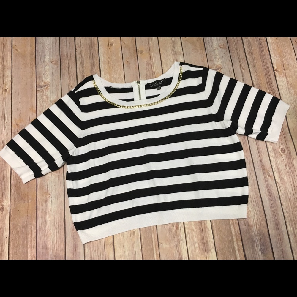 Striped Crop Sweater with Chain