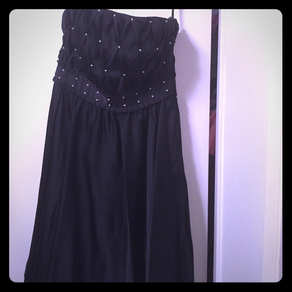 Strapless black cocktail dress