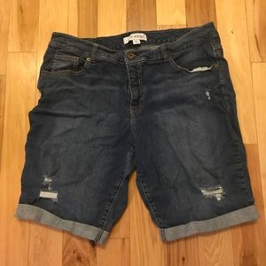 Distressed jean shorts