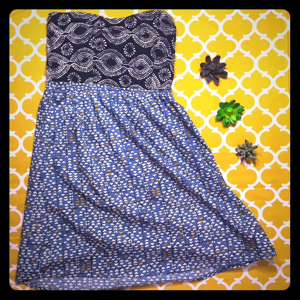 Blue Strapless Mini Roxy Sun Dress Size Medium