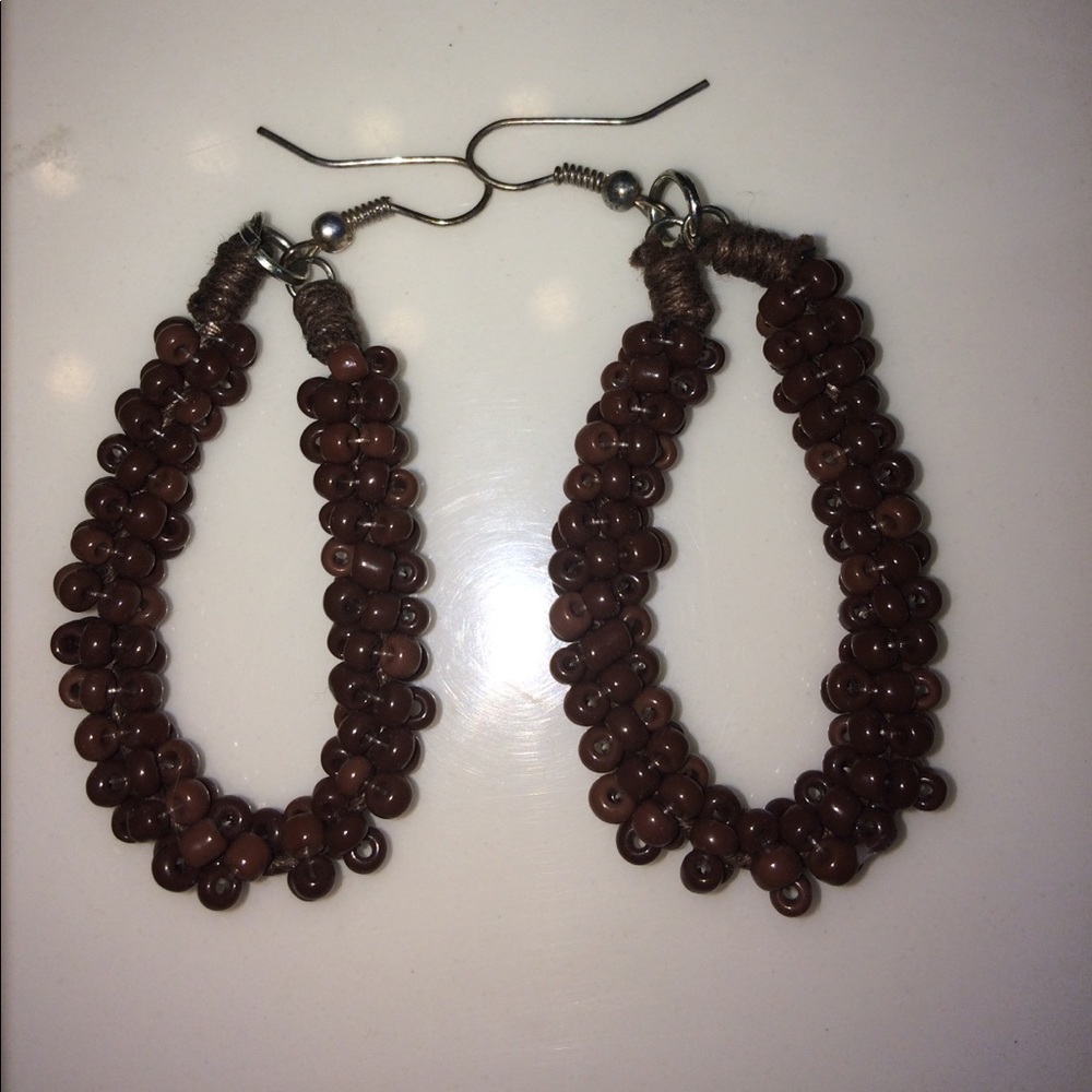 Beaded Brown Looped Earrings