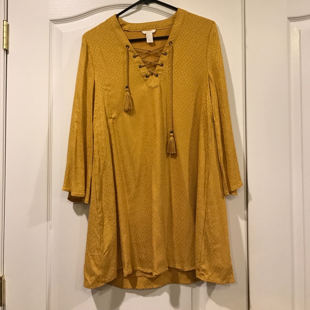 Brand new mustard yellow lace up dress!