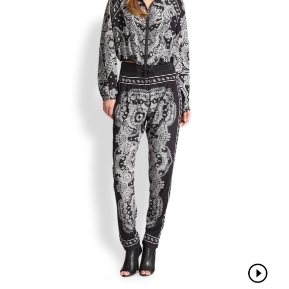 Dkny Pants - DKNY Black & White Silk Bandana Print Pants