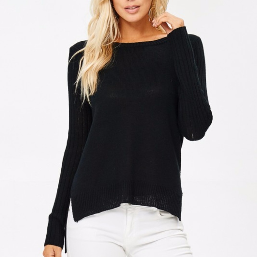 Just in! "Solstice" Black Lace-Up Knit Sweater - Picture 2 of 5