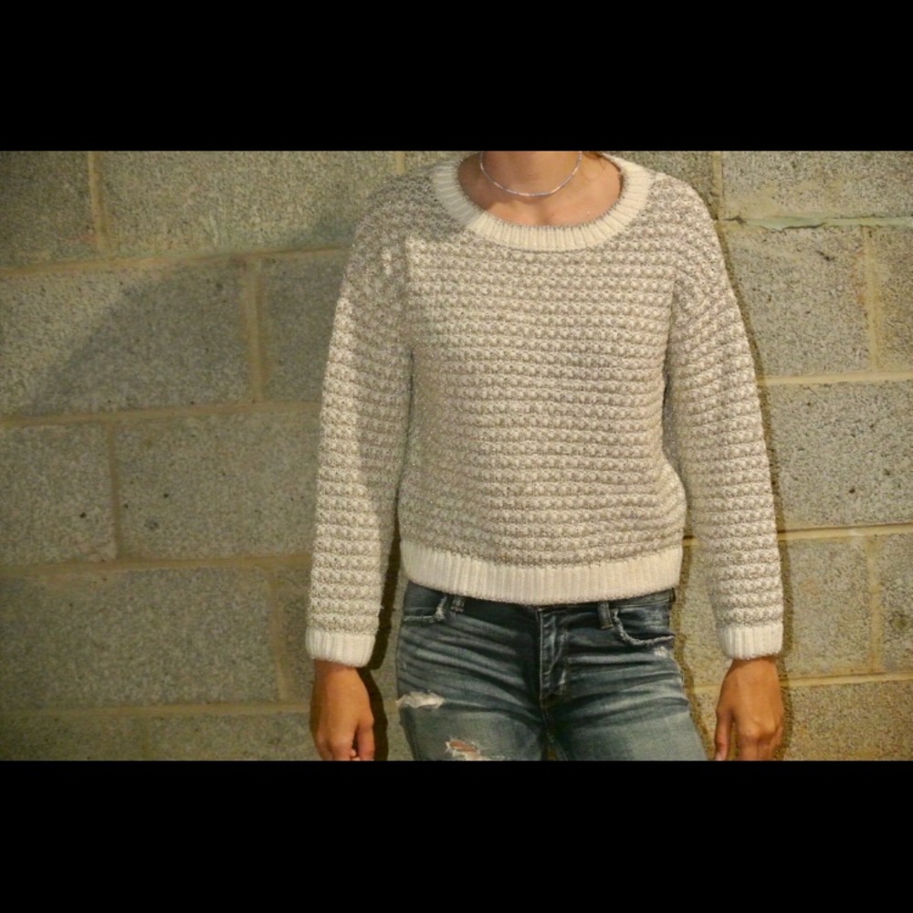 Gold Sparkly and White Sweater