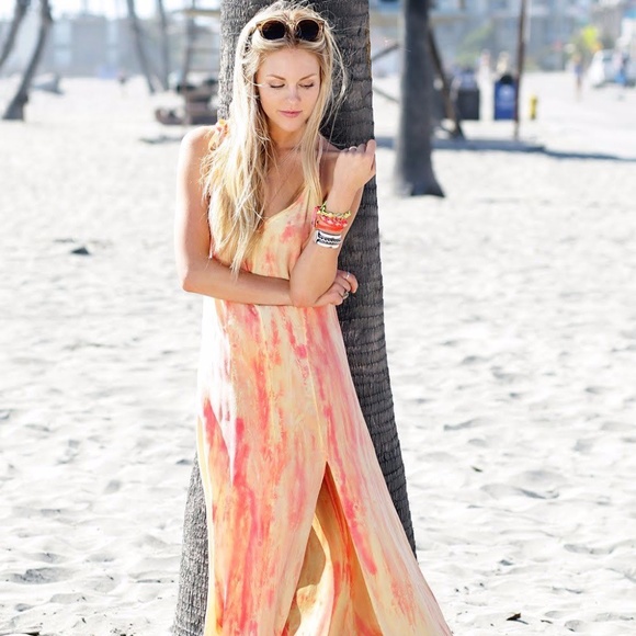 Gypsy 05 Dresses & Skirts - Womens Gypsy 05 Yellow/Pink Silk Tie Dye Dress Size Small