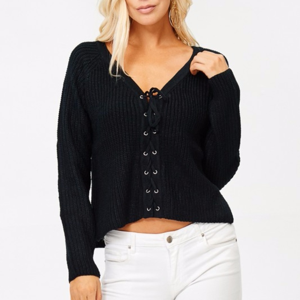 Just in! "Pure Moon" Black Lace-Up Sweater