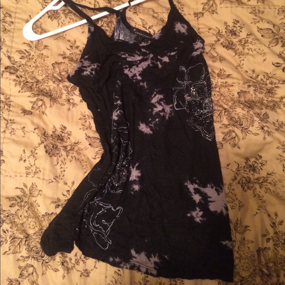 Slouchy strappy tank with rhinestones