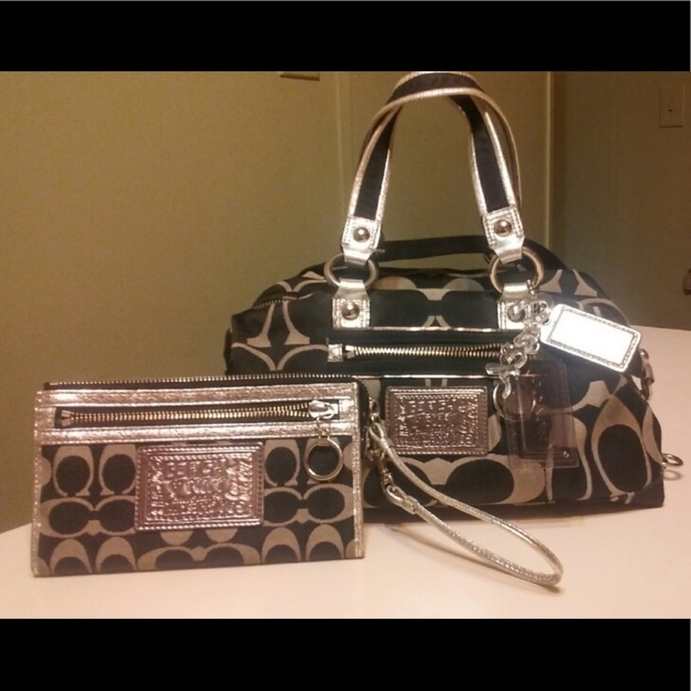 Coach poppy lurex satchel set