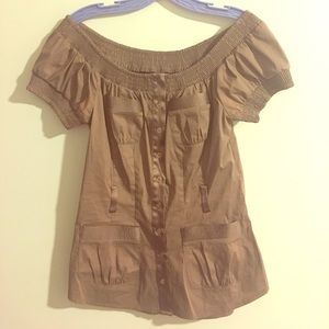 Off the shoulder silk/spandex top w buttons