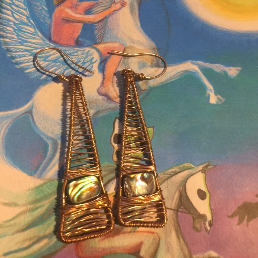 Copper abalone shell earrings