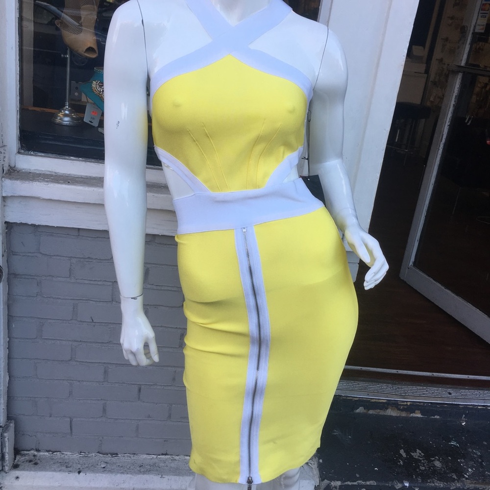 Yellow and white bandage dress