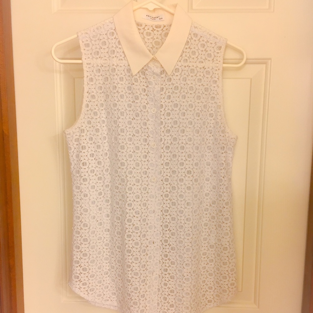 Equipment ✨white eyelet sleeveless shirts size xs