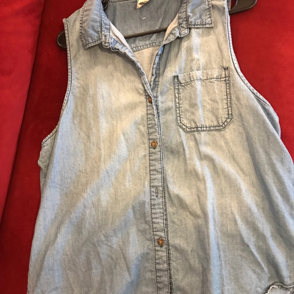 Denim tank collared