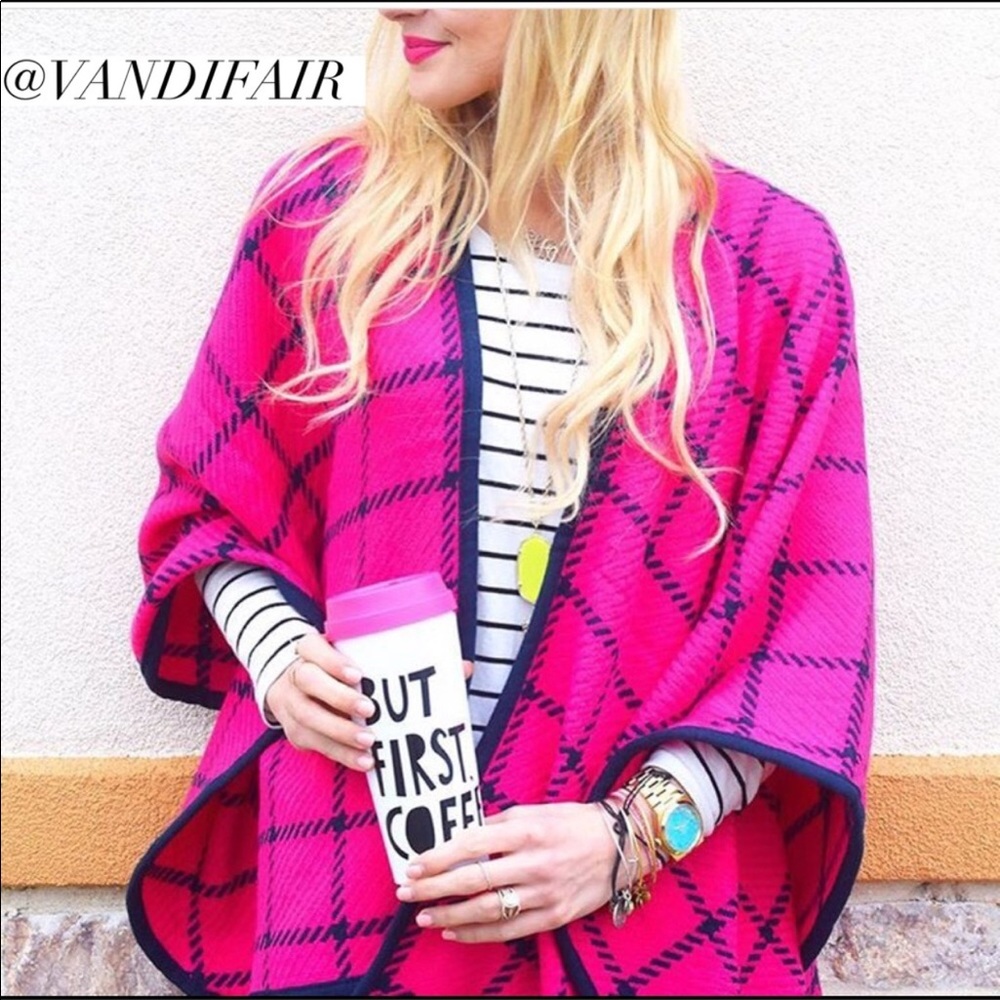 ‼️LAST ONE IN STOCK‼️ Pink & Navy Check Shawl - Picture 2 of 4