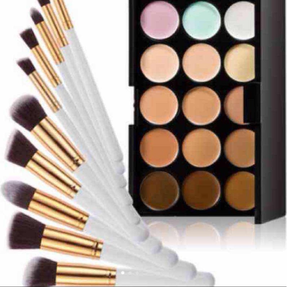 💕❤️🌷New 10pcs makeup brushes +1concealer palette