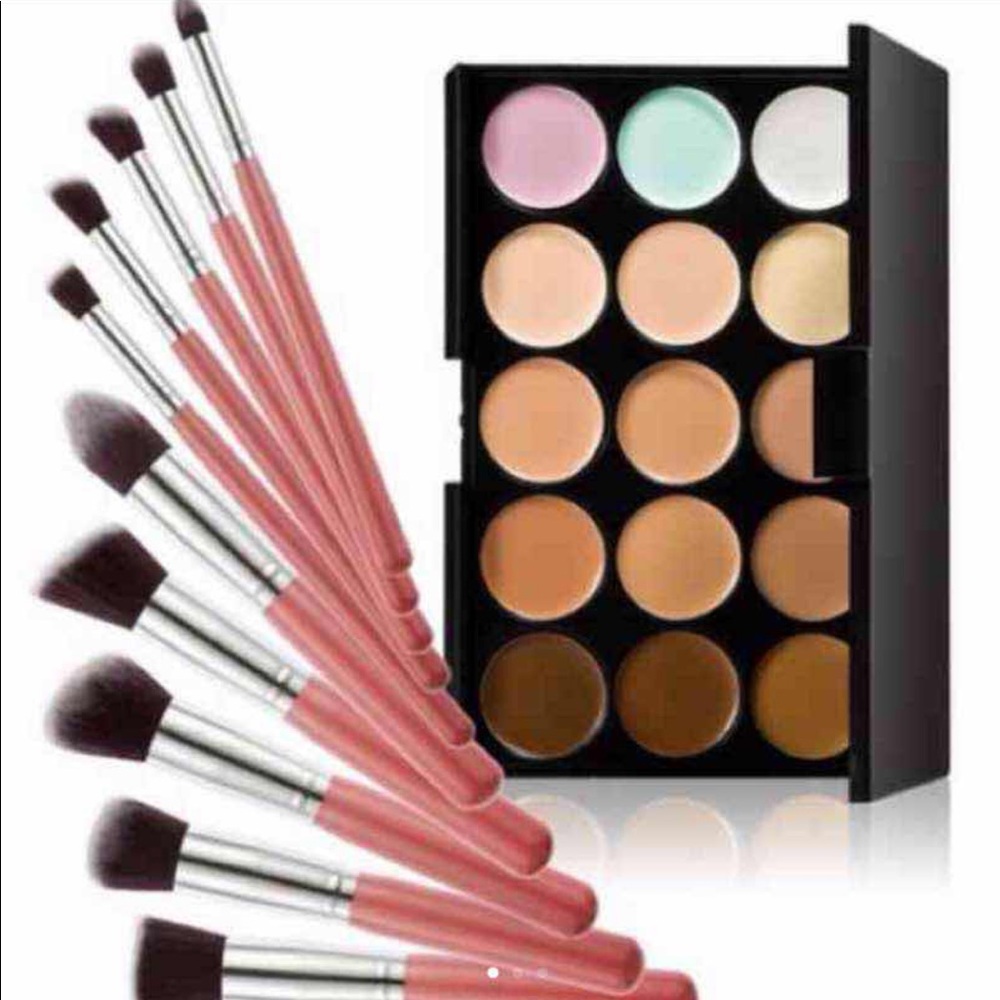 💕❤️🌷New 10pcs makeup brushes +1concealer palette